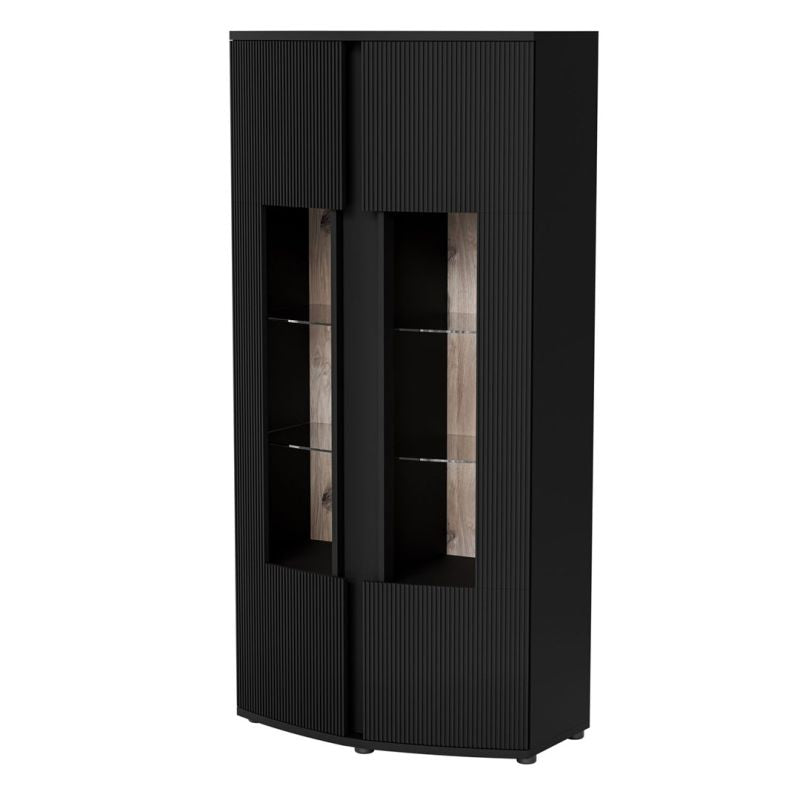MICHELLE 2D display cabinet 86x35-47xH180 black/viking oak Bufety i witryny/Bufety i witryny na drewnianej podstawie Your Sports Performance