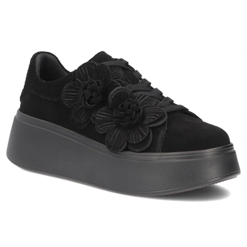 Women's leather sneakers on a platform with flowers, suede, black Filippo DP8113