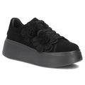 Women's leather sneakers on a platform with flowers, suede, black Filippo DP8113