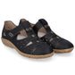Women's leather openwork shoes, comfortable, with Velcro, black, Rieker 44852-14 Rieker