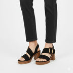 Women's suede sandals with a block heel, black, Potocki 54307 To be categorized Your Sports Performance