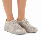 Women's leather openwork wedge shoes, gold, Vinceza 79603 To be categorized Your Sports Performance