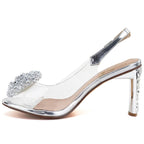 Transparent Heeled Sandals, Silver D&A MR62-9077
