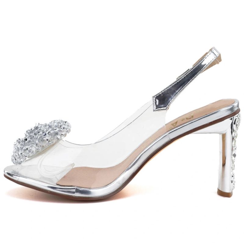 Transparent Heeled Sandals, Silver D&A MR62-9077