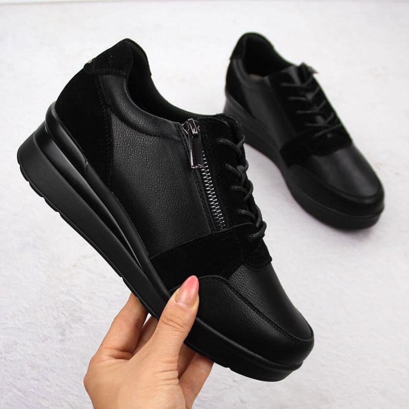 Sergio Leone PB236-S women's leather wedge sneakers, black Footwear Your Sports Performance