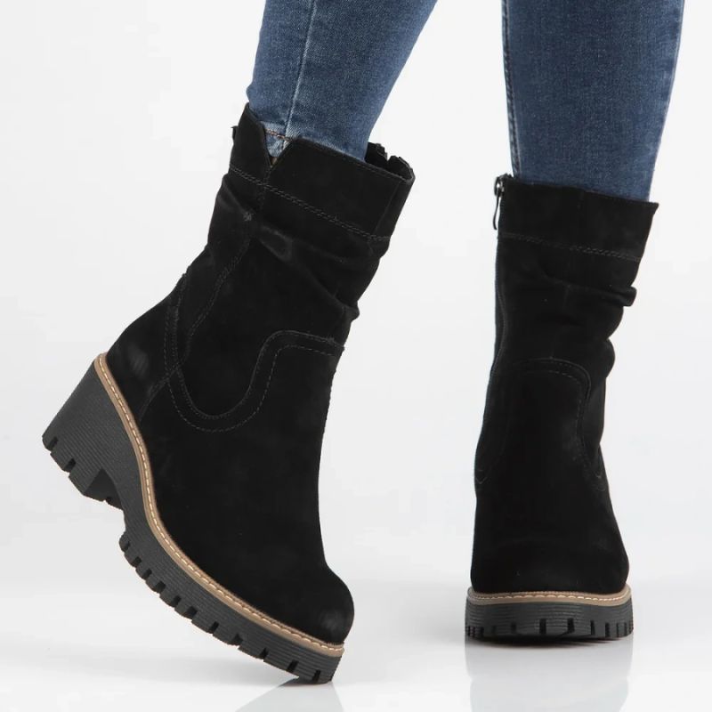 Women's leather ankle boots, ruffled, black, Filippo DBT6402