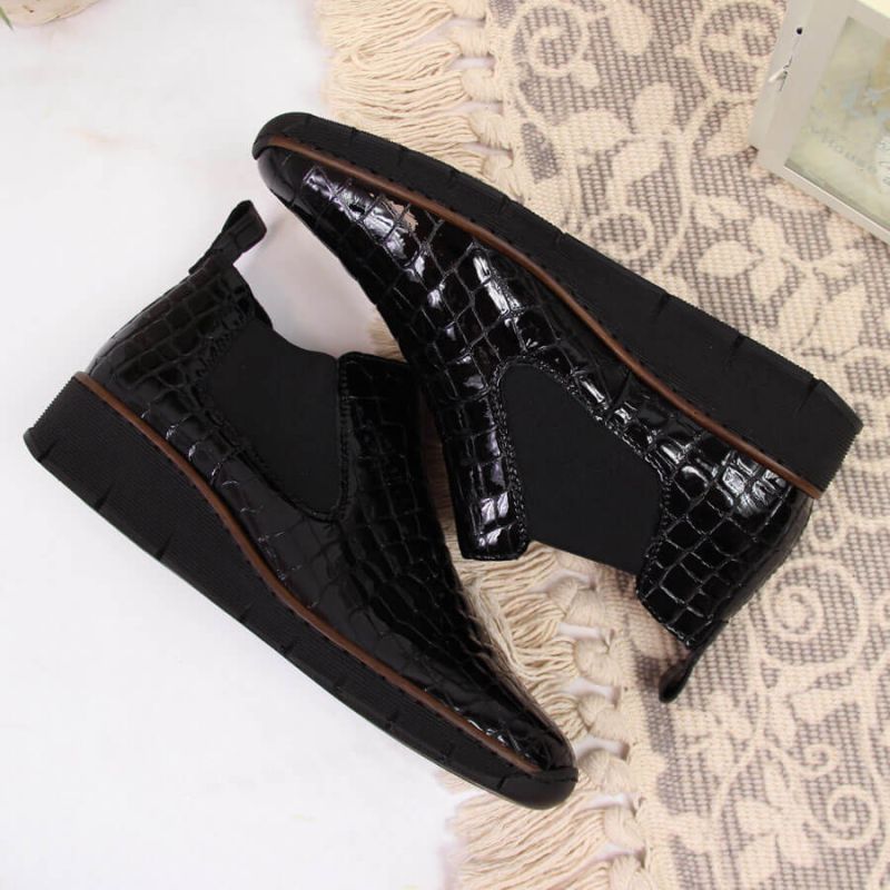 Rieker W R474 snakeskin leather ankle boots black