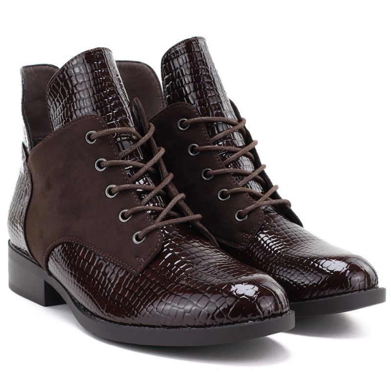 Women's patent leather ankle boots, brown, Vinceza HX27-16524