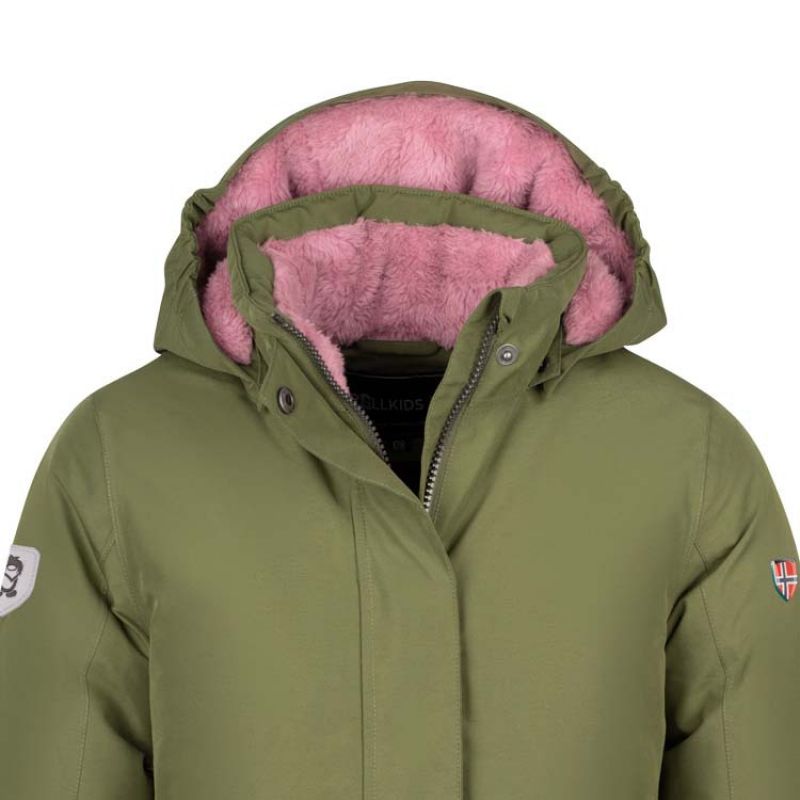 Trollkids Girls Alesund Coat Children's Winter Hooded Jacket Waterproof Down Green (301-323) In preparation Your Sports Performance