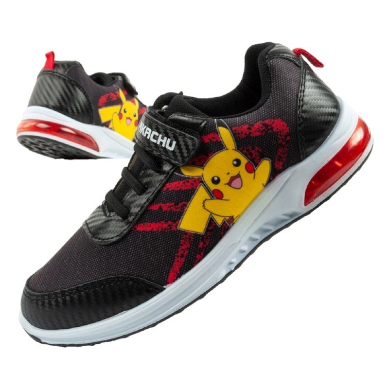 Leomil children's sports shoes Pokemon sneakers lightweight with velcro LED black