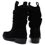 Black Ruched Leather Cowboy Ankle Boots for Women Sergio Leone BT-16-S