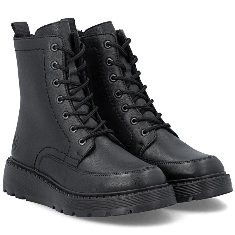 Women's leather ankle boots with platform, black, Rieker 70410-00
