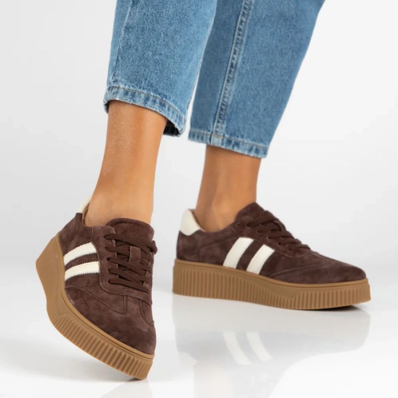 Women's brown leather and suede platform shoes Filippo DP6776