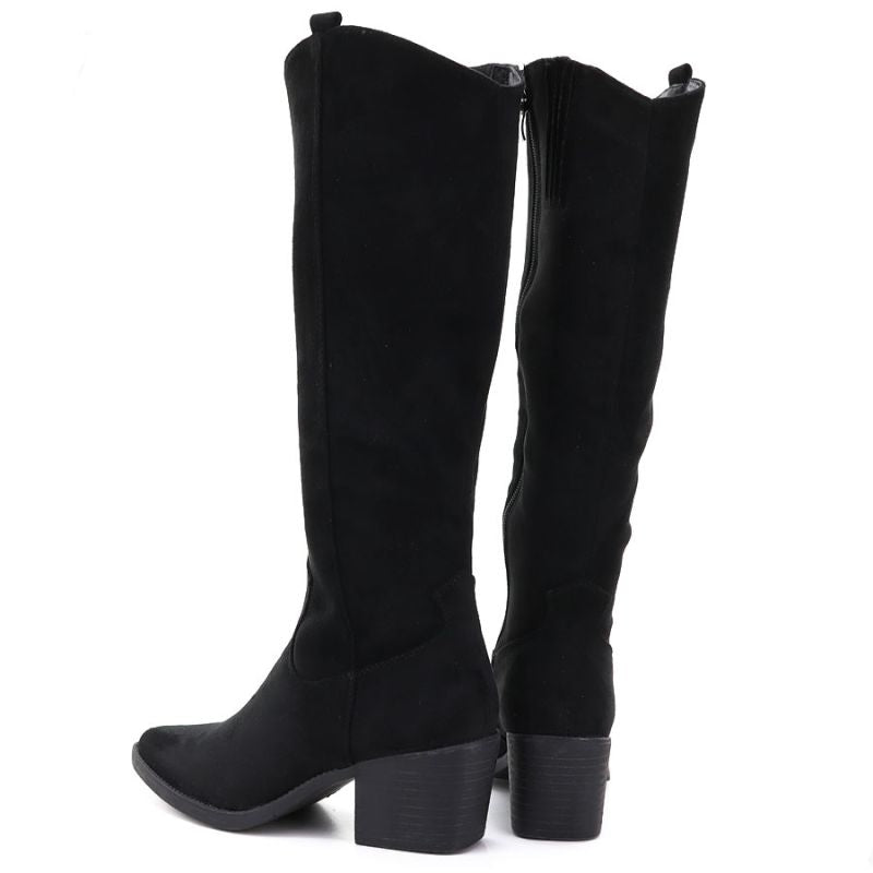 Black suede cowboy boots with a block heel M.Daszyński SA261-6
