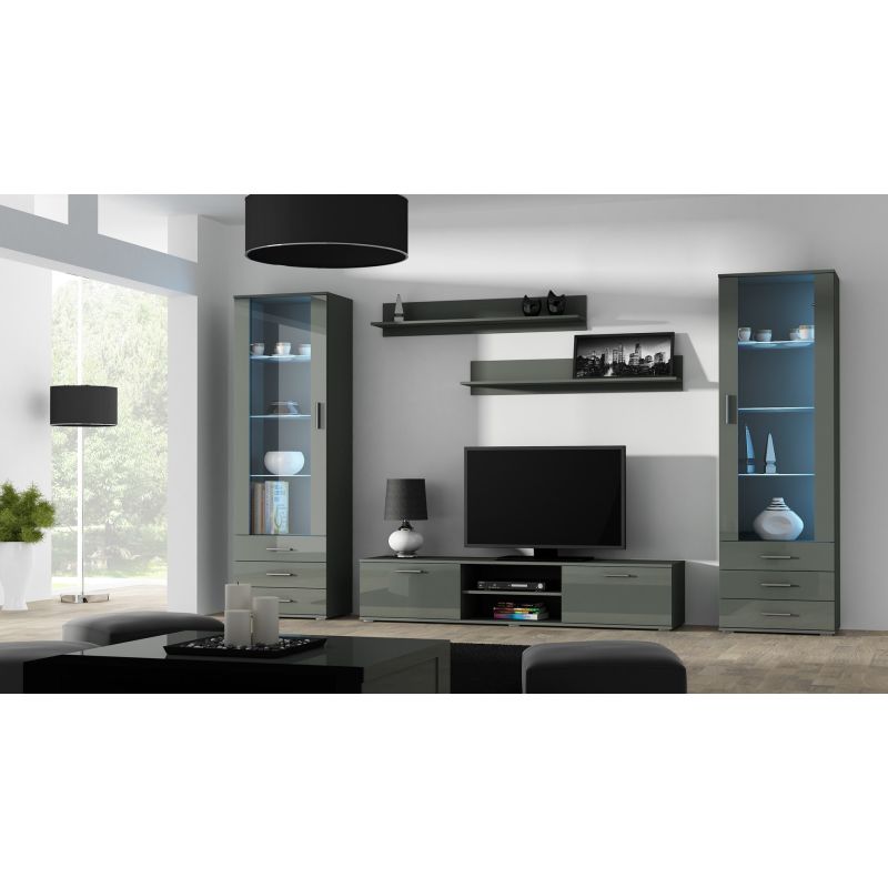 SOHO S1 display cabinet, grey/gloss grey Bufety i witryny/Bufety i witryny na drewnianej podstawie Your Sports Performance