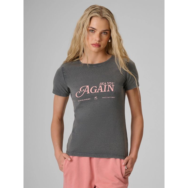 Women's slim T-shirt with print 4F 4FRAW26TTSHF4373-24S