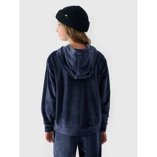 Girls' velour sweatshirt with hood, unzipped, 4F 4FJWAW24TSWSF1216-31S *Kategoria tymczasowa Your Sports Performance