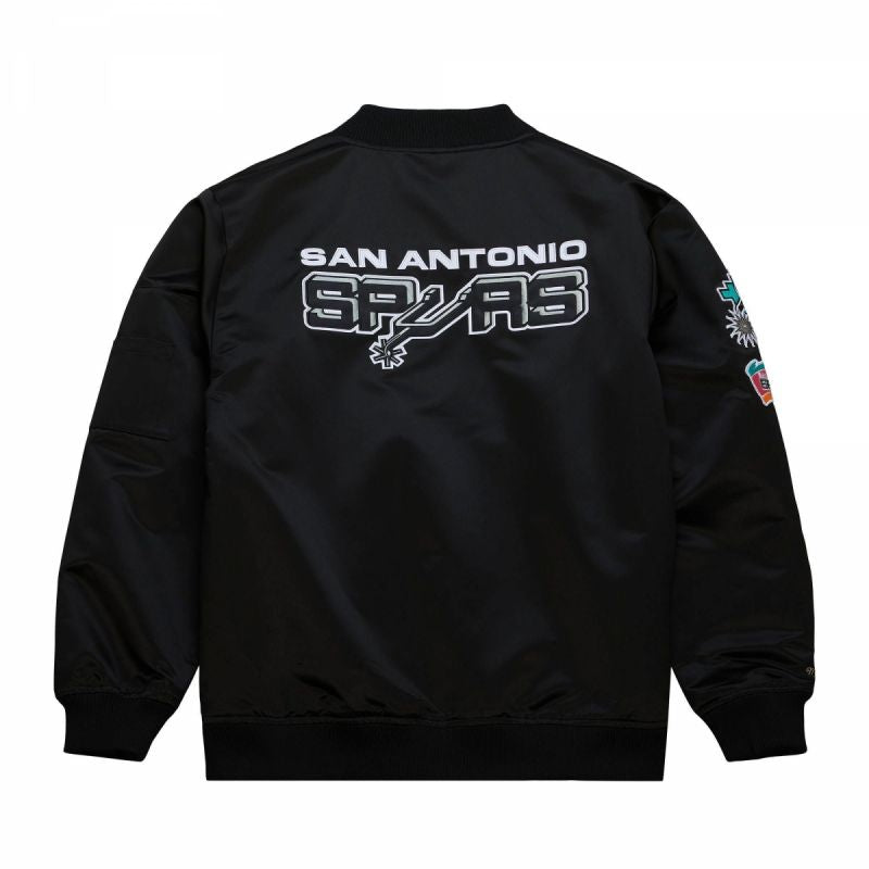 Mitchell &amp; Ness Lightweight Satin Bomber San Antonio Spurs M Jacket SJKT6599-SASYYPPPBLCK Clothing/Lifestyle/Mitchell & Ness Your Sports Performance