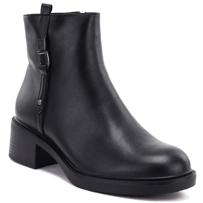 Black Sergio Leone women's leather block ankle boots