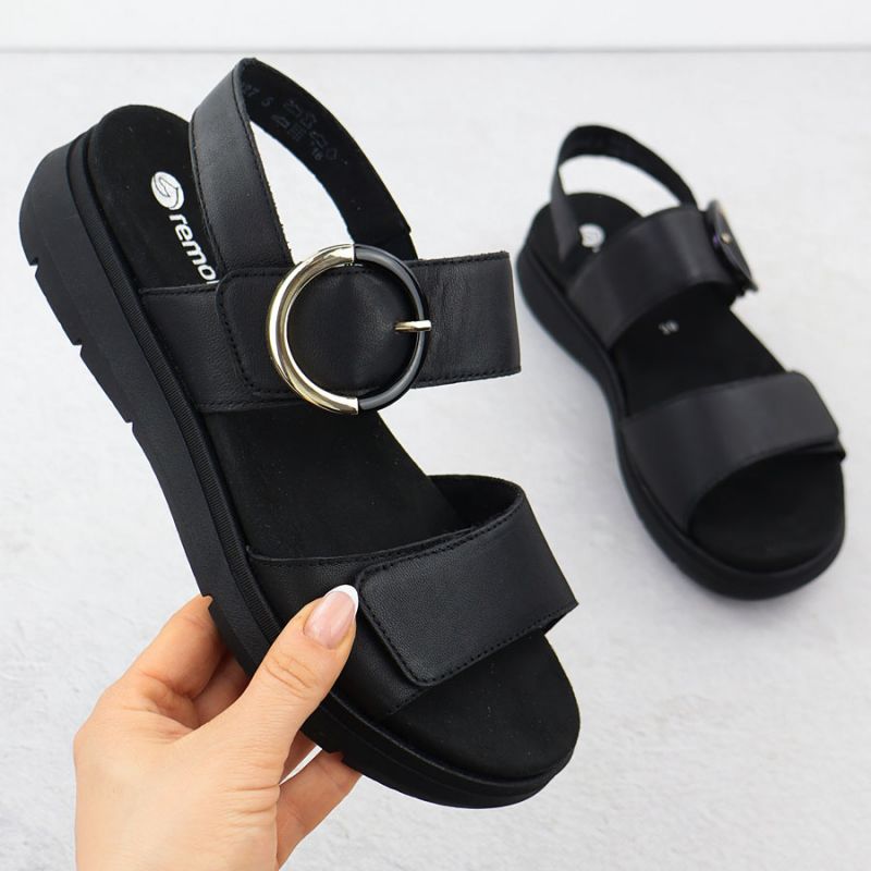 Women's leather wedge sandals black Remonte D2K50-00 Footwear Your Sports Performance