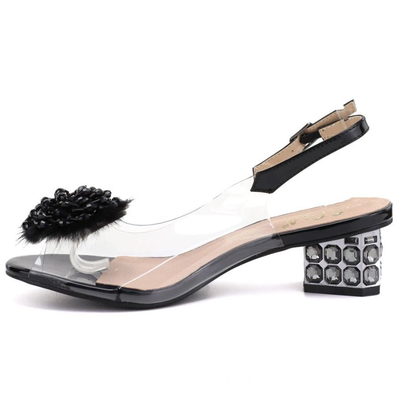 Black transparent sandals with a decorative heel D&A MR62-9100