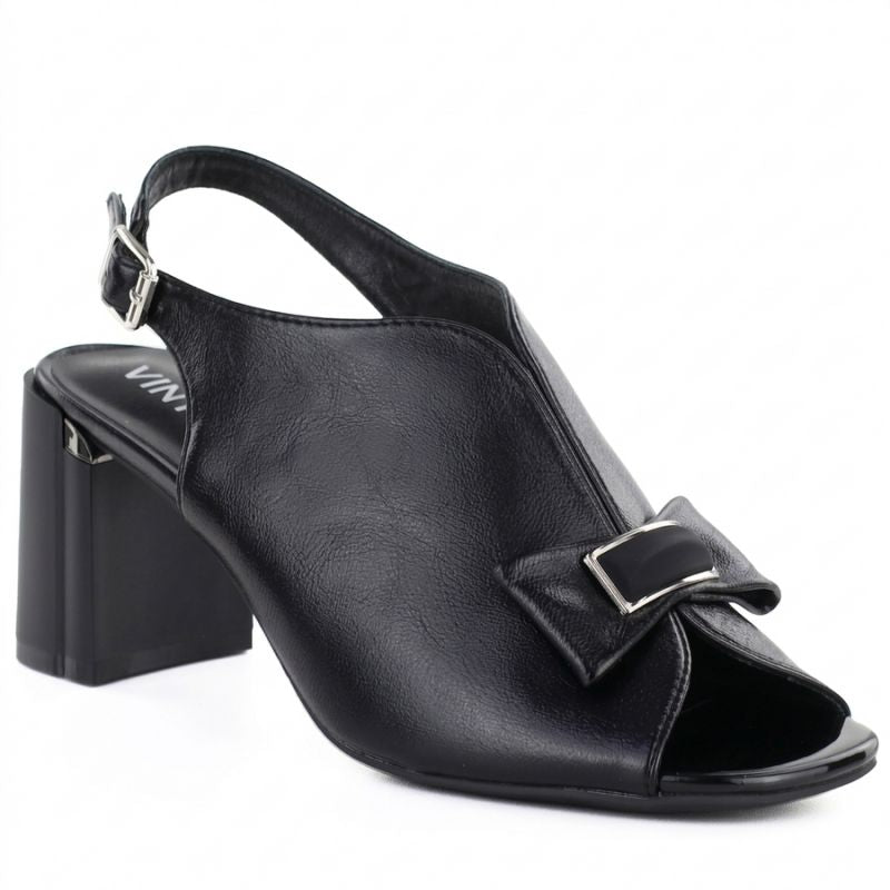Women's black Jezzi RMR25112-3 block heel sandals with bow Jezzi