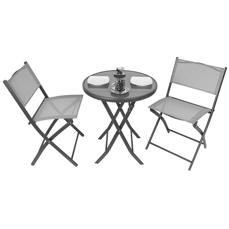 BALCONY FURNITURE SET ROUND TABLE AND 2 FOLDING CHAIRS GRAY Home and Garden/Garden Your Sports Performance
