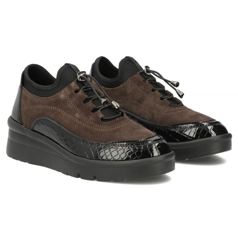 Leather suede crocodile wedge shoes brown Filippo DP8106