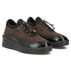 Leather suede crocodile wedge shoes brown Filippo DP8106