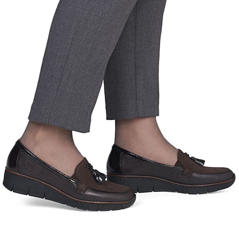 Rieker 53771-25 women's leather wedge shoes, comfortable brown