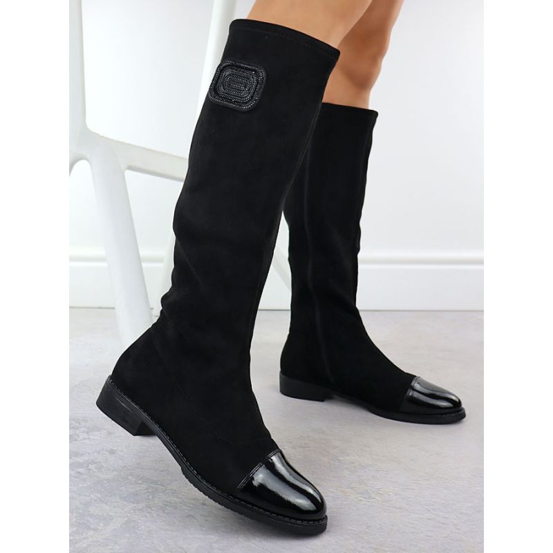Women's patent suede boots, black, M.Daszyński MR2251-19 Footwear Your Sports Performance