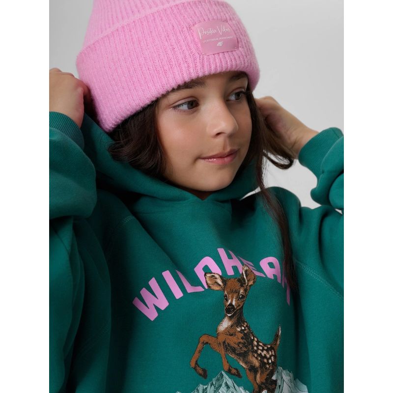 Girls' loose sweatshirt with hood 4F 4FJKAW26TSWSF3136-46S