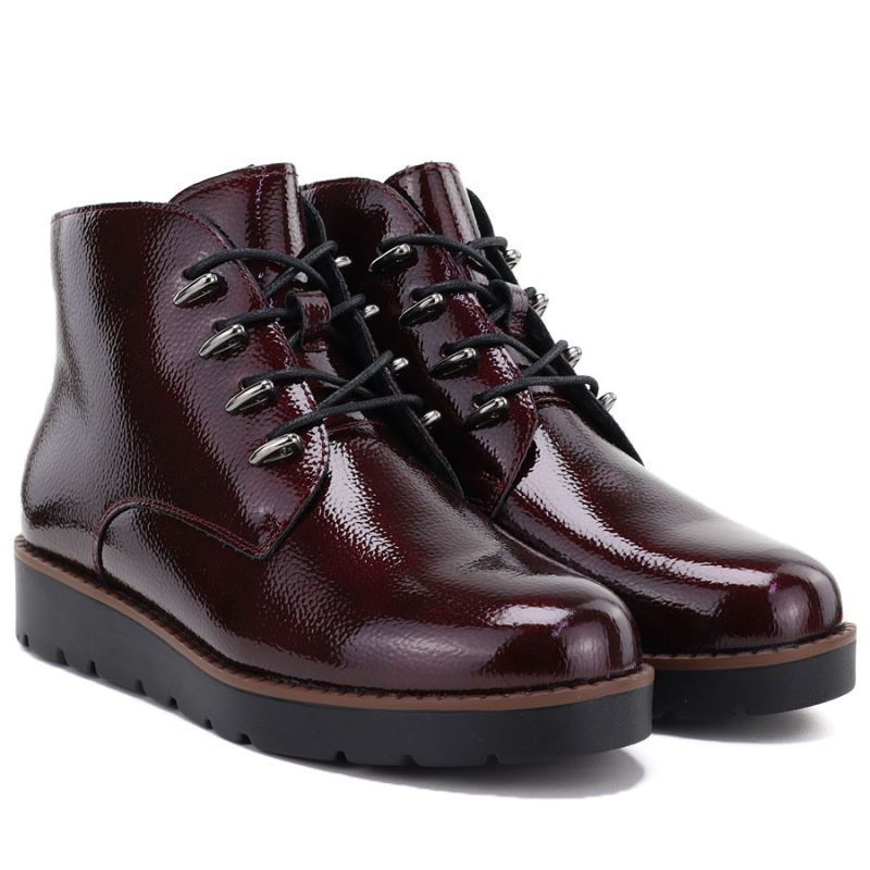 Women's patent leather burgundy wedge ankle boots Potocki Z25-JE19360