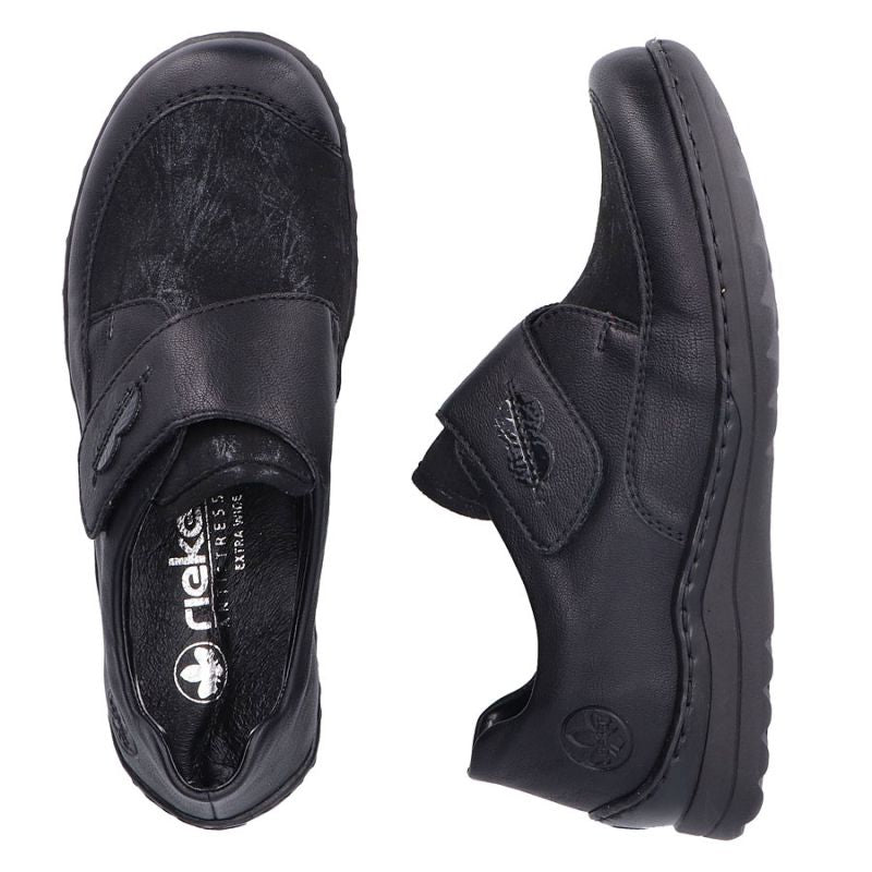 Rieker 48954-00 comfortable black women's shoes with Velcro