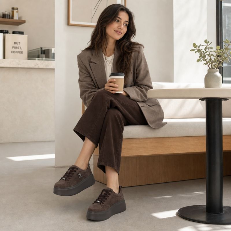 Women's brown leather platform shoes Filippo 6246