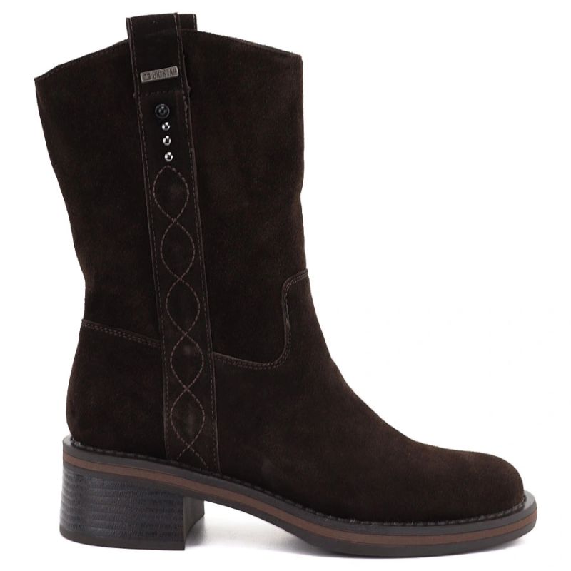 Women's leather ankle boots, cowboy boots, suede, chocolate, Big Star UU274607