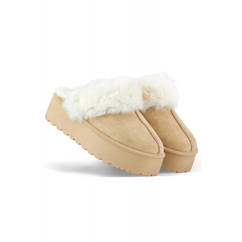 Women's slippers on a platform with fur, beige 81366-4-KH Footwear Your Sports Performance