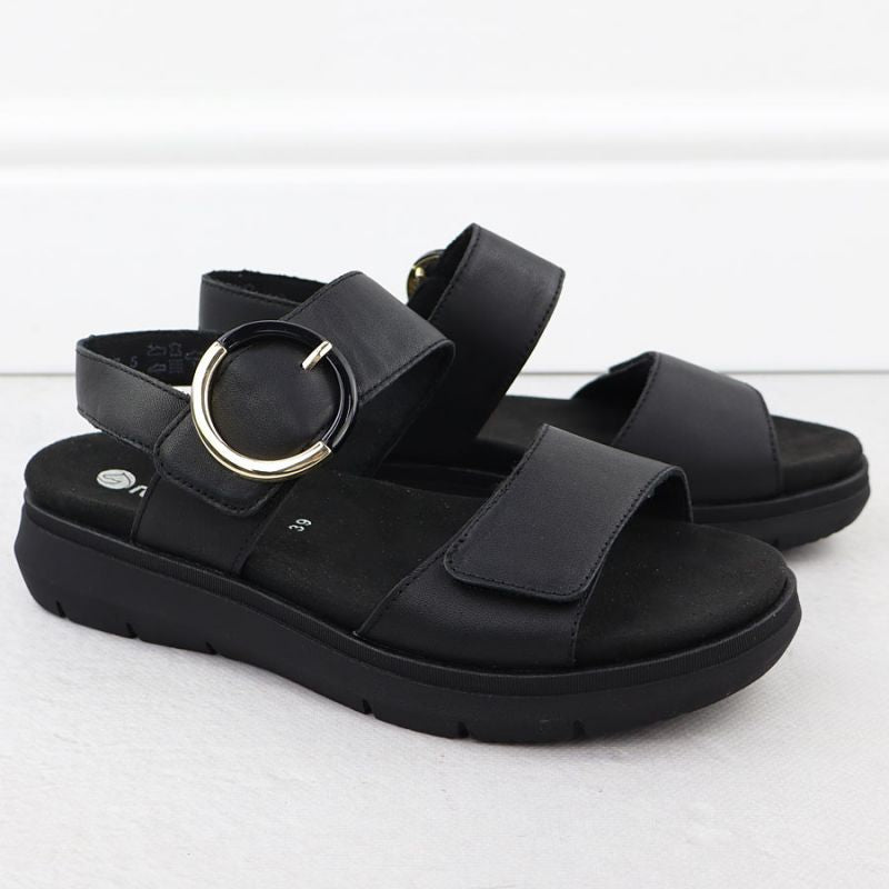 Women's leather wedge sandals black Remonte D2K50-00 Footwear Your Sports Performance