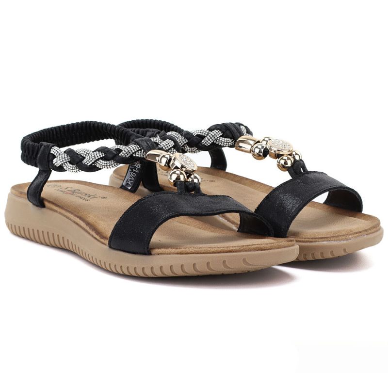 Women's black elastic strap sandals S.Barski KV61-6051 S.Barski
