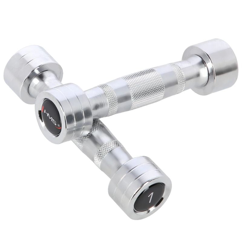 Set of chrome HMS dumbbells