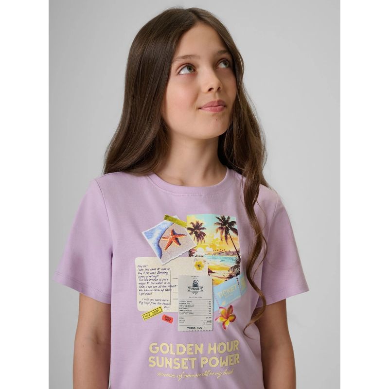 Girls' regular printed T-shirt 4F 4FJRAW26TTSHF4326-052S