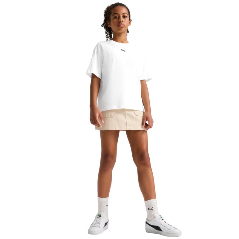 Puma Ess Centered Cat Logo Boxy Tee for Kids White 685131 02