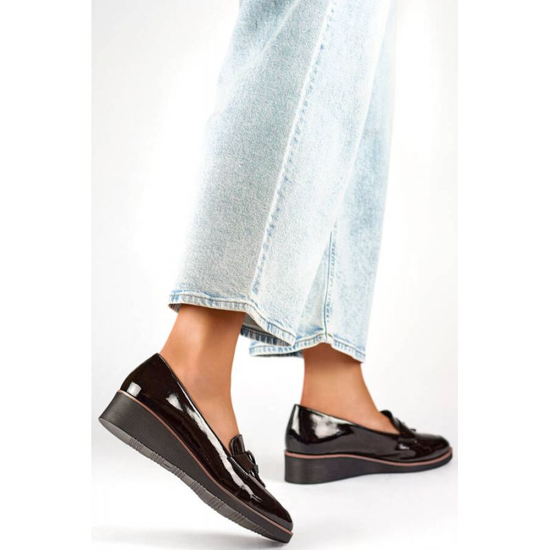 Women's patent leather wedge shoes, black 24-58266B Footwear Your Sports Performance