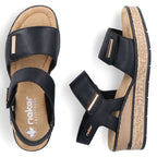 Rieker 63781-00 women's black wedge sandals with Velcro Rieker