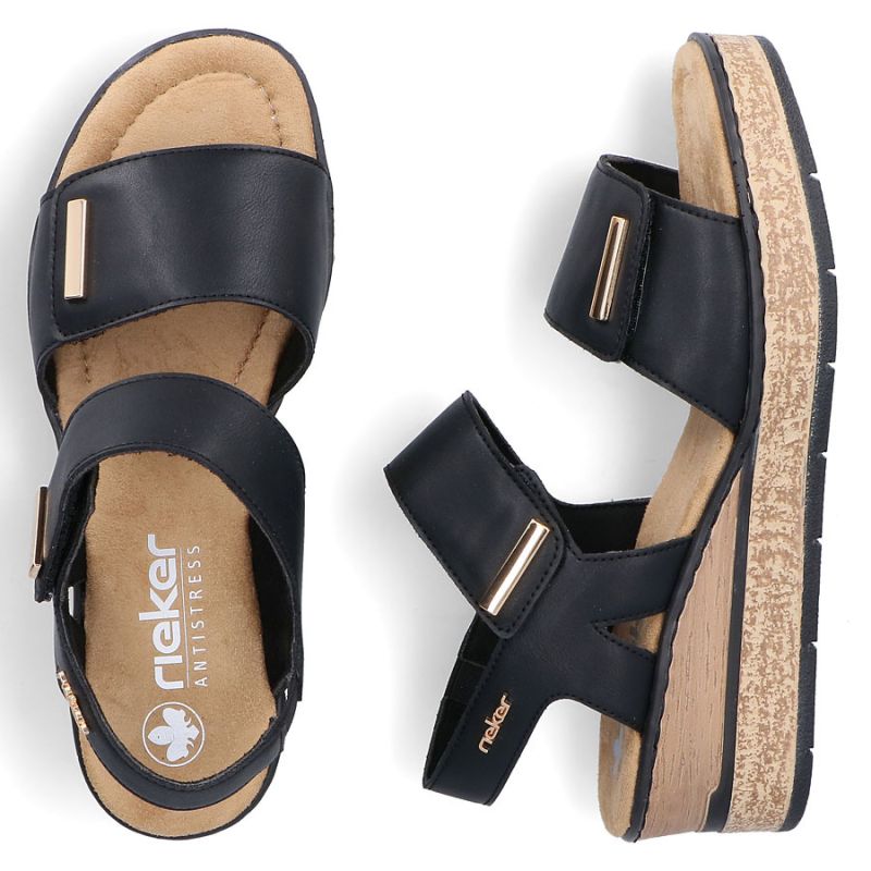 Rieker 63781-00 women's black wedge sandals with Velcro Rieker