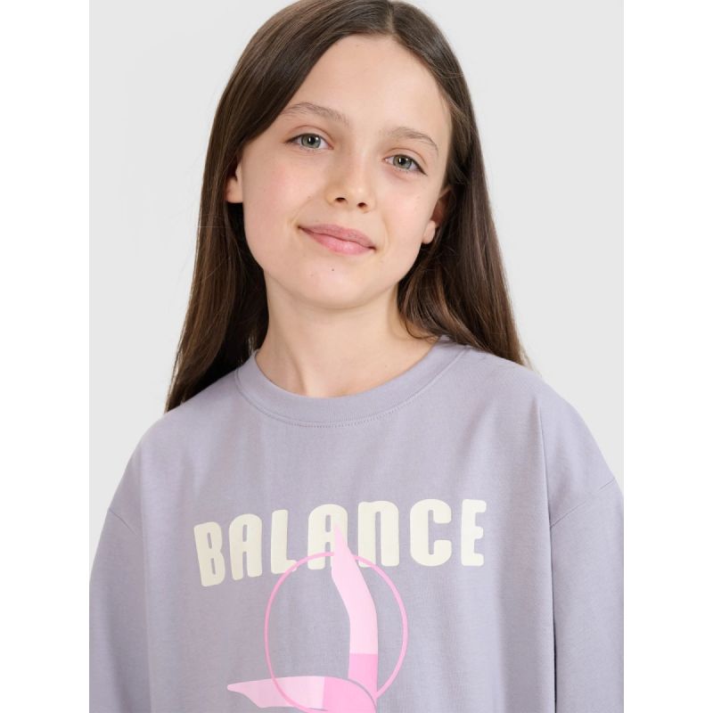 Oversized T-shirt with print for girls 4F 4FJRSS25TTSHF2646-25S *Kategoria tymczasowa Your Sports Performance