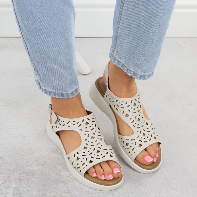 Women's cream openwork elevated sandals Sergio Leone SK-850 Footwear Your Sports Performance