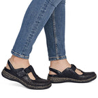 Women's leather openwork sandals, comfortable, wide, black, Rieker 46397-00 Rieker