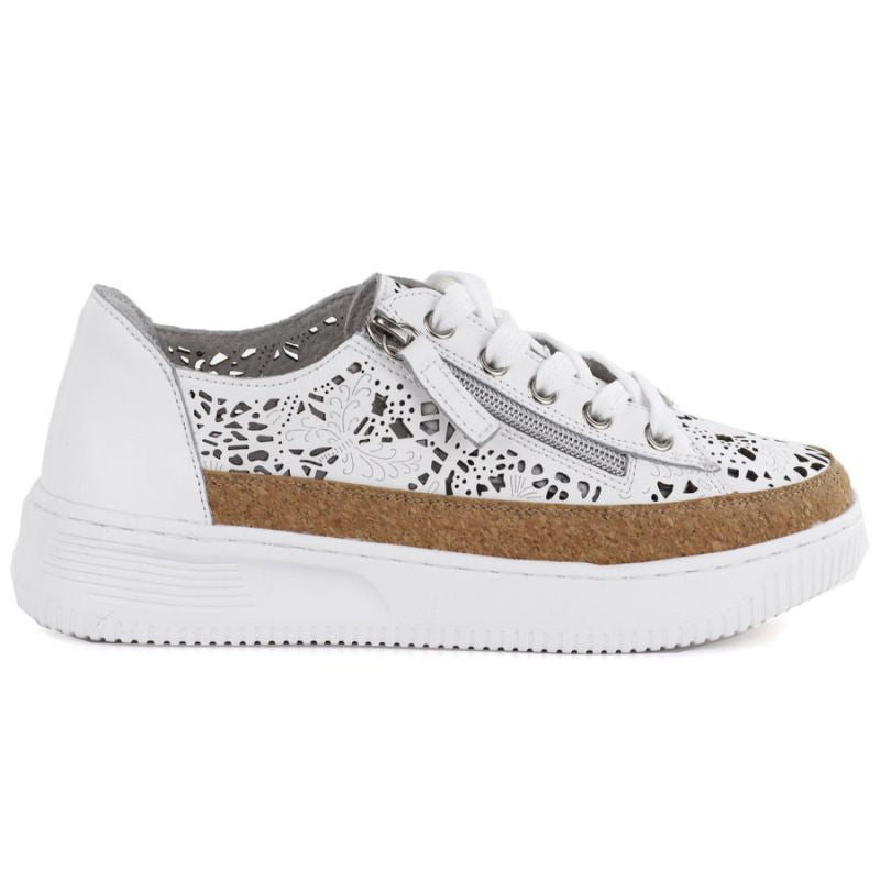 Women's leather openwork zipper shoes, white Artiker 58C1250 Artiker
