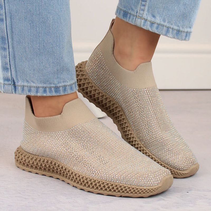 D&A W OLI257A beige slip-on sneakers with rhinestones Footwear/Lifestyle/S.Barski Your Sports Performance